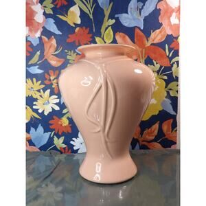 Haeger Pottery Peach Coral Glaze Large Vase with Ribbon Accent